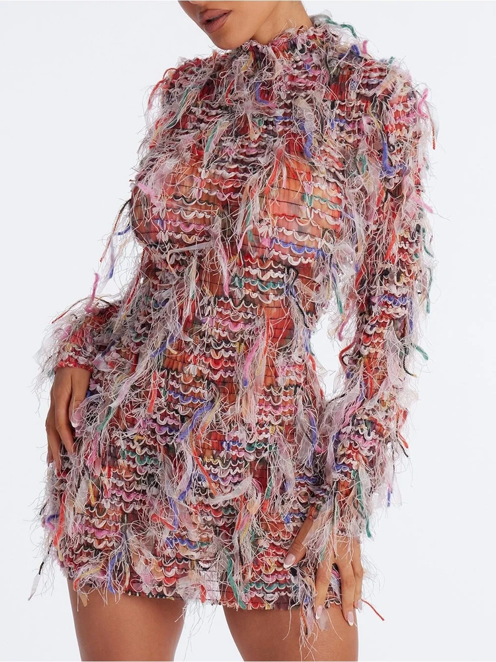 Long Sleeve Fringe Mini Dress from Mew Mews - Picture 1 of 4
